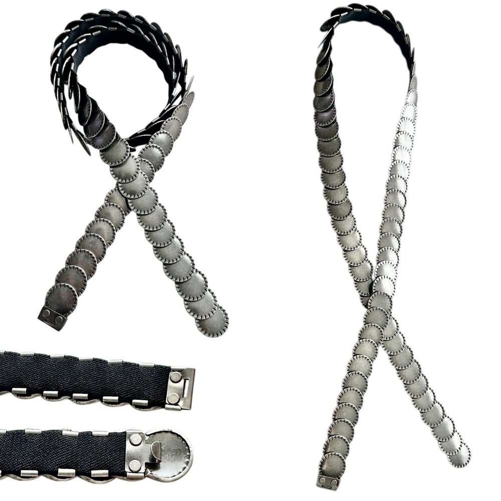 Metal Stretch Conchos Belt Hook Closure Silver Size Large / XL